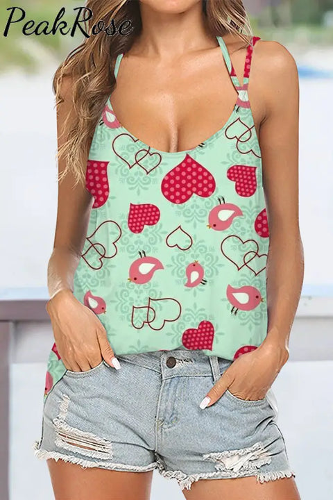 Love Heart Halter Top S / Green Tops