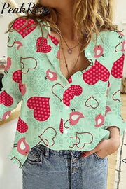 Love Heart Long Sleeve Shirt S / Green Women