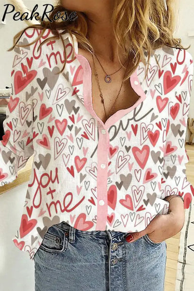 Love Heart Long Sleeve Shirt S / Pink Women