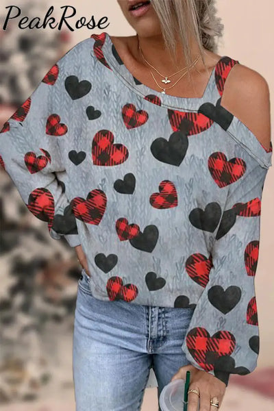 Love Heart Off-Shoulder Blouse S / Grey