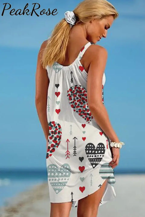 Love Heart Pattern Beach Sleeveless Dress