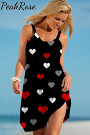 Love Heart Pattern Beach Sleeveless Dress S / Black