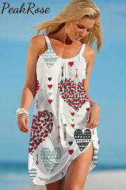 Love Heart Pattern Beach Sleeveless Dress S / White