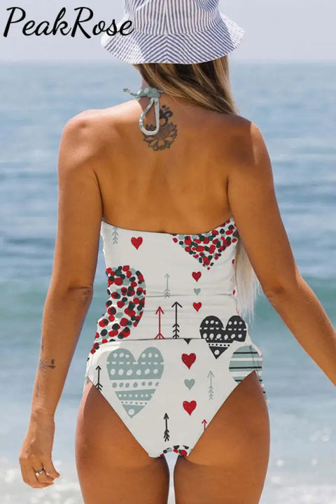 Love Heart Pattern Bikini Swimsuit