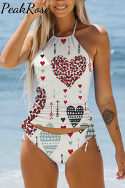 Love Heart Pattern Bikini Swimsuit S