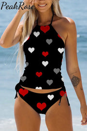 Love Heart Pattern Bikini Swimsuit S