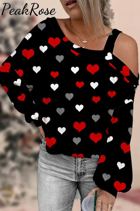 Love Heart Pattern Off-Shoulder Blouse