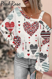 Love Heart Pattern Off-Shoulder Blouse