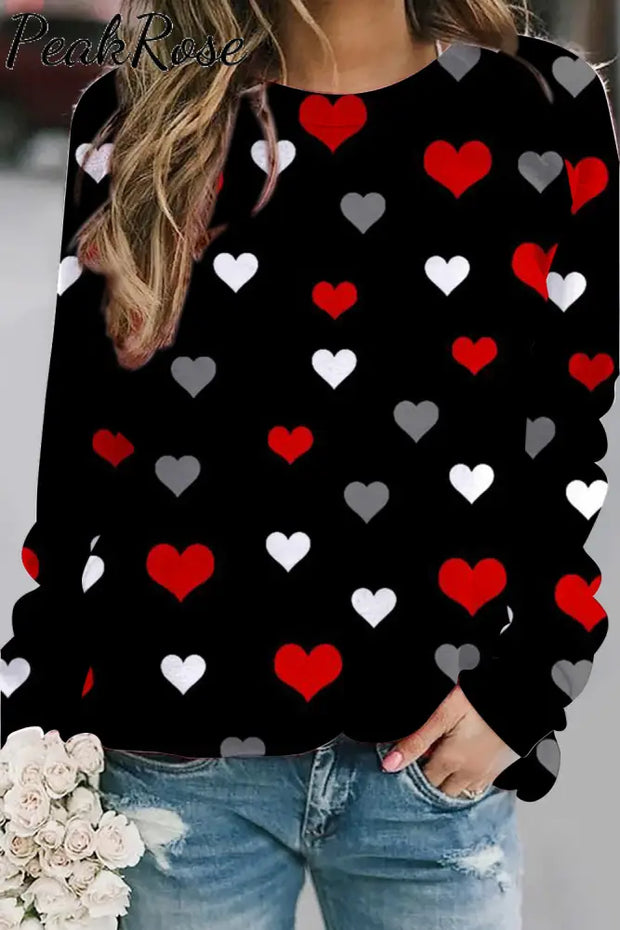 Love Heart Pattern Sweatshirt S / Black