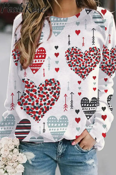 Love Heart Pattern Sweatshirt S / White