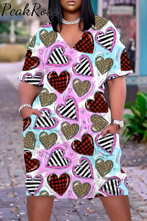 Valentine's Day Love Heart Plus Size Dress with Pockets