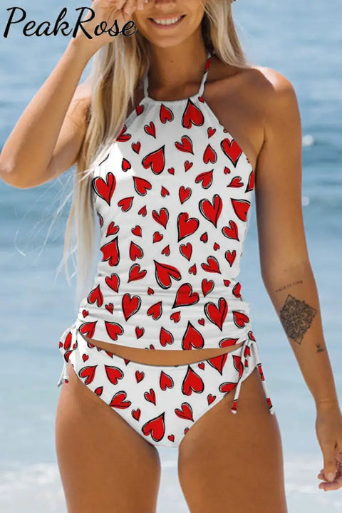 Love Heart Print Bikini Swimsuit S / White