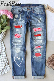 Love Heart Print Jeans