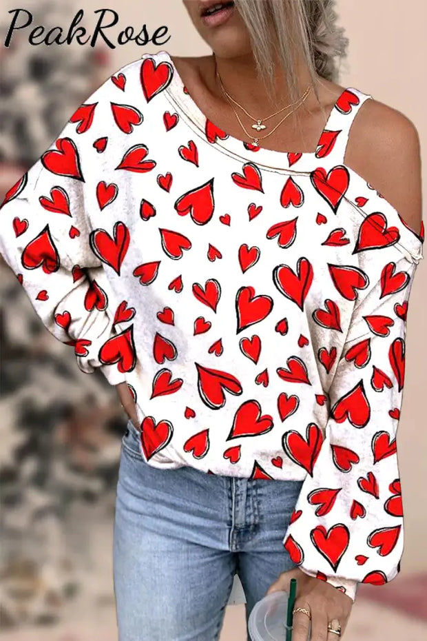 Love Heart Print Off-Shoulder Blouse