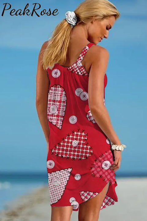 Love Heart Red Beach Sleeveless Dress