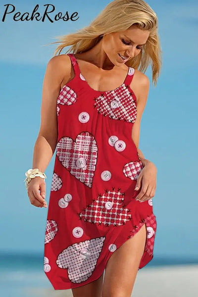 Love Heart Red Beach Sleeveless Dress S /