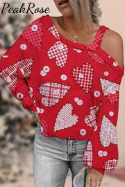 Love Heart Red Off-Shoulder Blouse S /