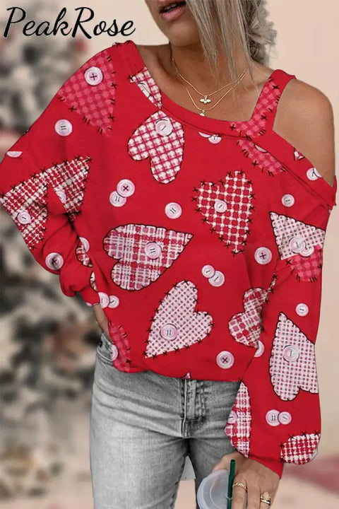 Love Heart Red Off-Shoulder Blouse S /