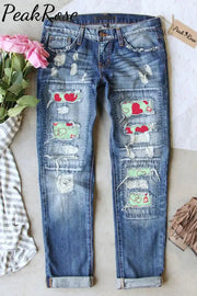 Love Heart Ripped Denim Jeans