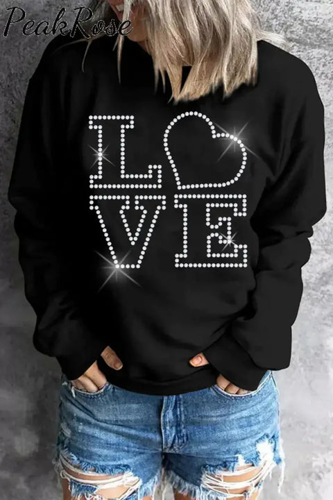 Love Heart Round Neck Pullover Casual Sweatshirt