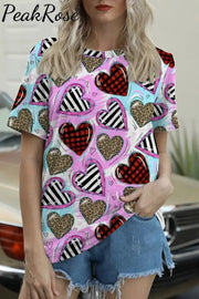 Valentine's Day Love Heart Round Neck T-shirt