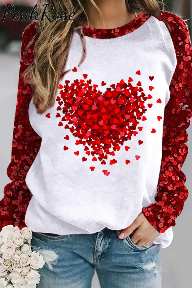 Love Heart Sequins Sweatshirt S / Red