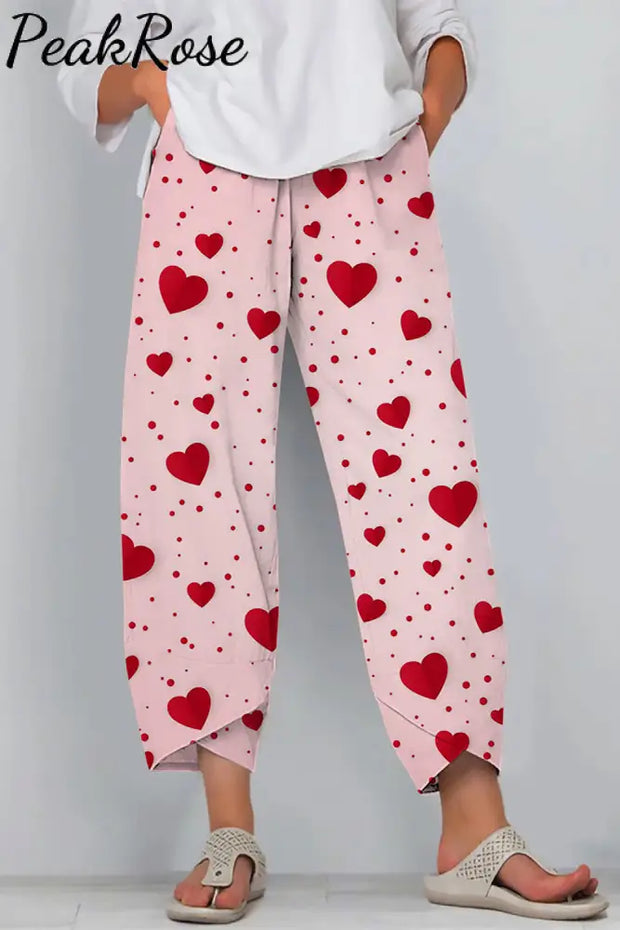 Love Heart-Shaped Polka Print Casual Pants Casual Pant