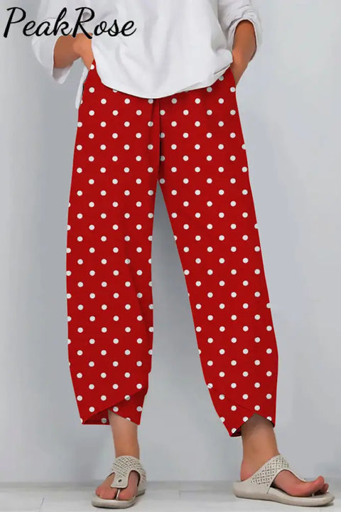 Love Heart-Shaped Polka Print Casual Pants Casual Pant