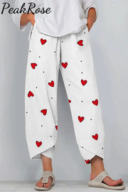 Love Heart-Shaped Polka Print Casual Pants S / White Casual Pant