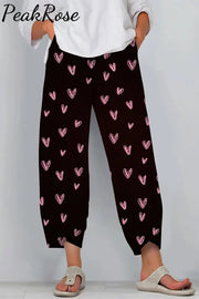 Love Heart-Shaped Print Casual Pants S / Black Casual Pant