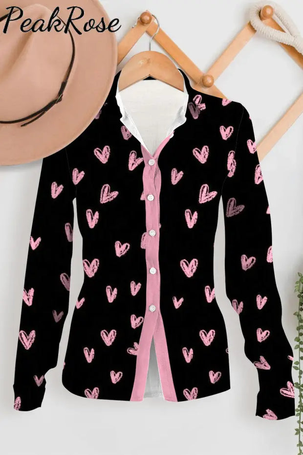 Love Heart-Shaped Print Long Sleeve Shirt Women