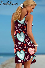 Love Heart-Shaped Print Sleeveless Dress