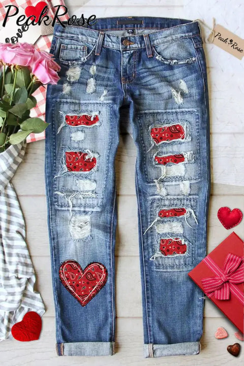 Love Heart Solid Heart-Shaped Casual Denim Jeans