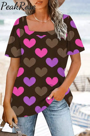 Love Heart Square Neck T-Shirt T-Shirt