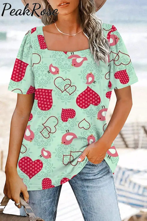 Love Heart Square Neck T-Shirt T-Shirt