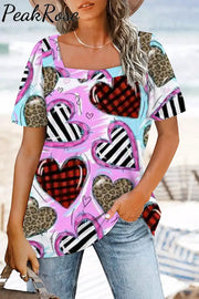 Valentine's Day Love Heart Square Neck T-shirt