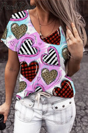 Valentine's Day Love Heart V-neck T-shirt