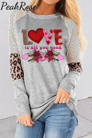 Love Is All You Need Leopard Striped Stitching Sweatshirt