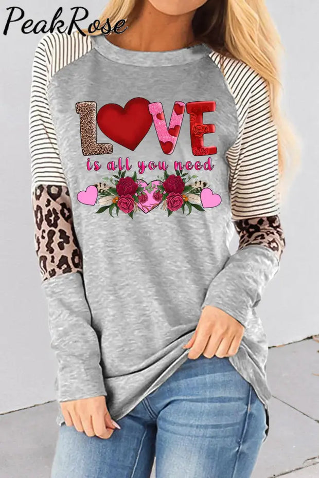 Love Is All You Need Leopard Striped Stitching Sweatshirt S / Grey