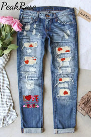 Love Is All You Need Little Heart Retro Ripped Denim Jeans