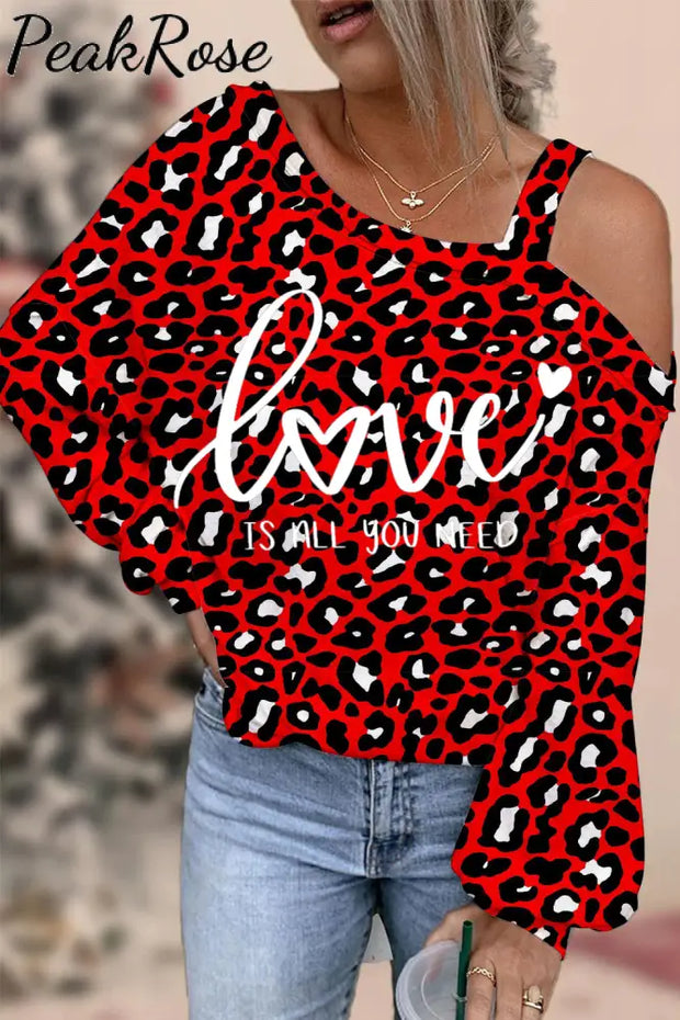 Love Is All You Need Red Leopard Off-Shoulder Blouse S /