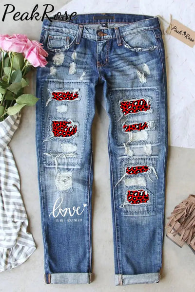 Love Is All You Need Red Leopard Print Ripped Denim Jeans