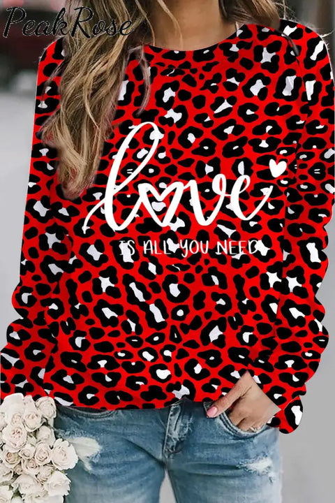 Love Is All You Need Red Leopard Sweatshirt S /