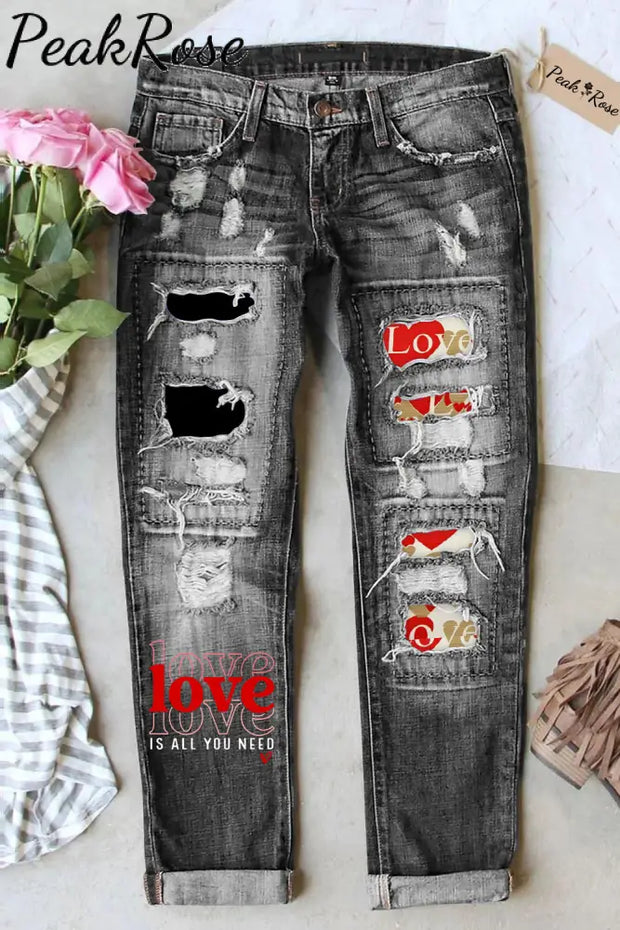 Love Is All You Need Ripped Black Jeans