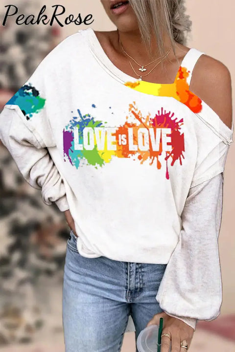 Love Is Rainbow Off-Shoulder Blouse S / White