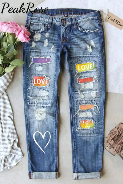 Love Is Rainbow Ripped Denim Jeans S / Blue