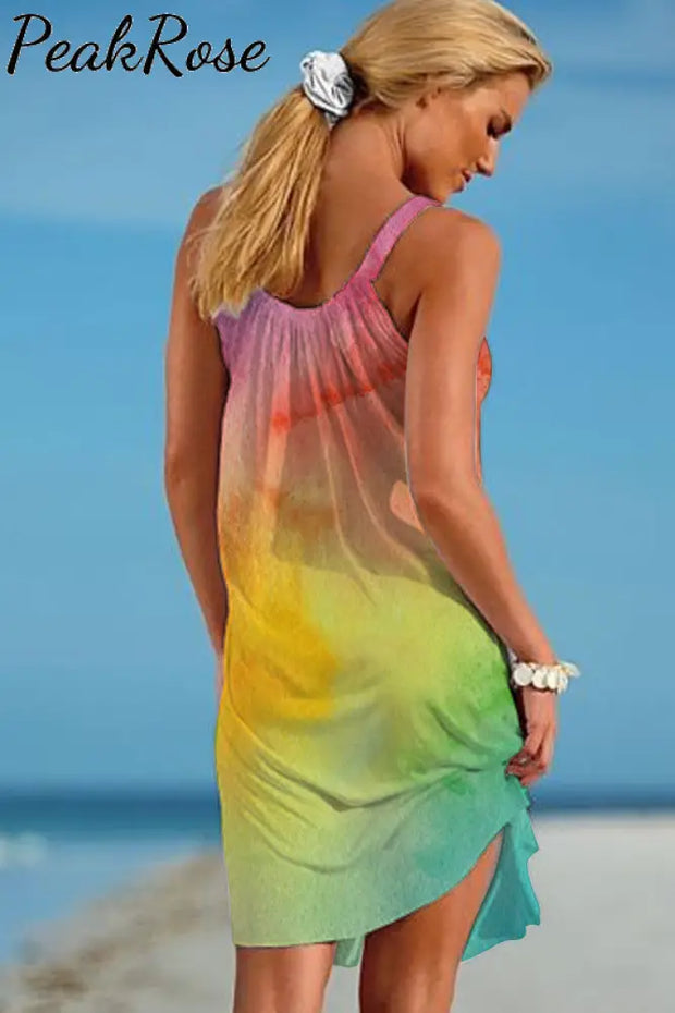 Love Is Rainbow Tie Dye Beach Sleeveless Dress