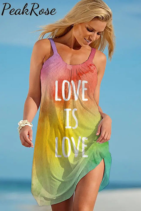 Love Is Rainbow Tie Dye Beach Sleeveless Dress S /