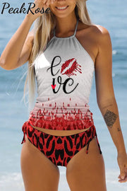 Love Leopard Lips Print Bikini Swimsuit S / Red