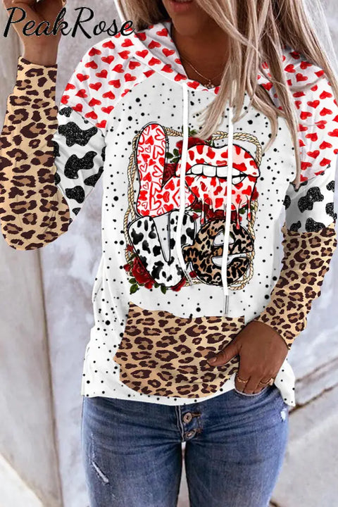 Love Leopard Lips Print Hoodie S / Photo Color